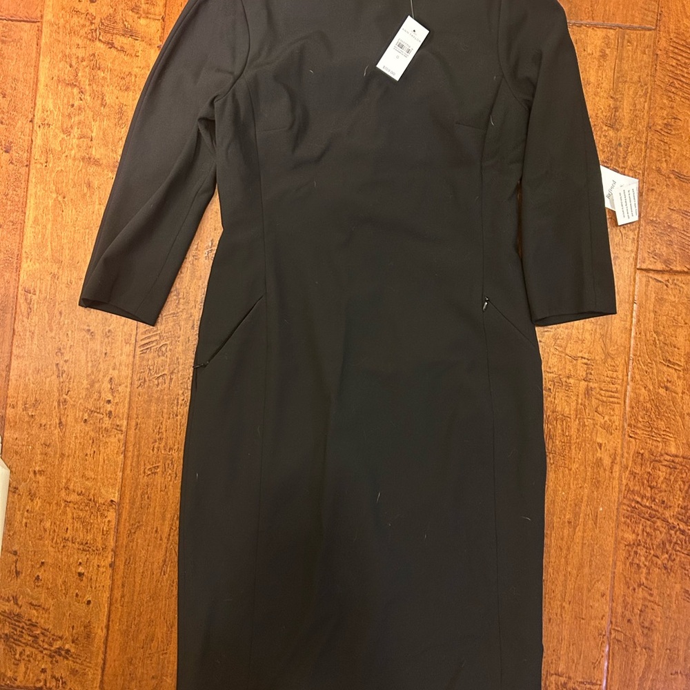 Ann Taylor Black Sheath Dress Bateau Neck 3/4 Sleeve